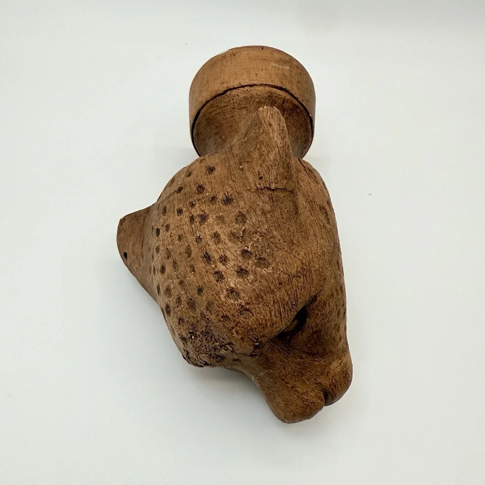 Wooden Carved Leopard Jaguar Figurine Head Marked ADR Bath/ Hand Towel Holder??